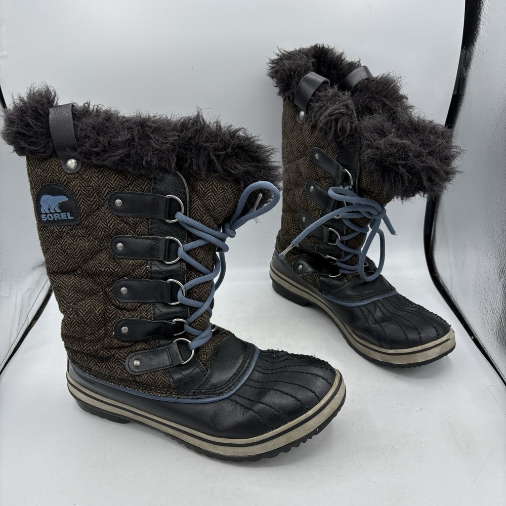 Sorel Boots Womens Size 9 Tofino II Tweed Herringbone Leather Winter Snow